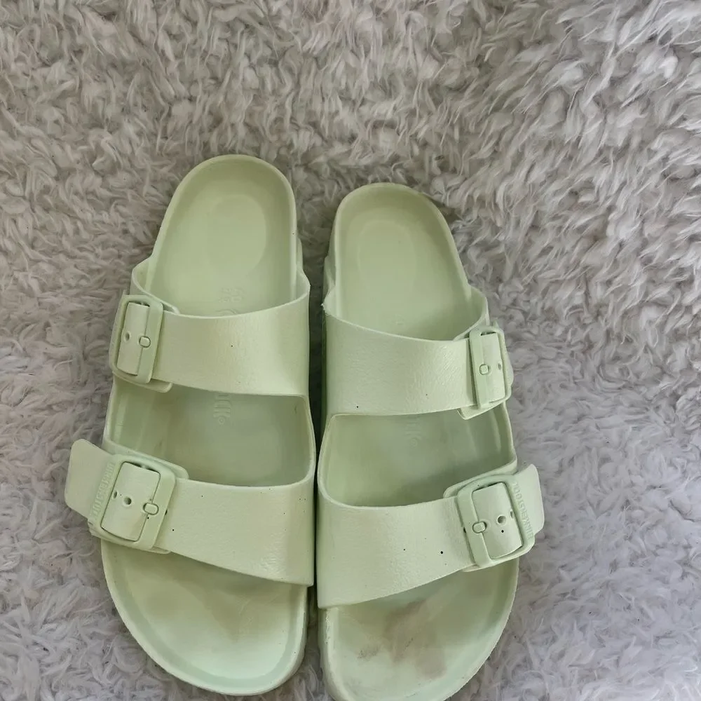 Birkenstock Arizona EVA Slides Sandals Womens Mint Green Double Straps EUR SZ40
